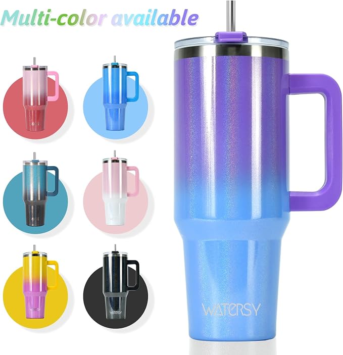 30 oz Shiny Tumbler with Handle and Straw,Stainless Steel Tumbler with Lid and Straw,Insulated Travel Mug(Cold for 34 Hours),Water Bottle for Iced Tea,Coffee (Purple)