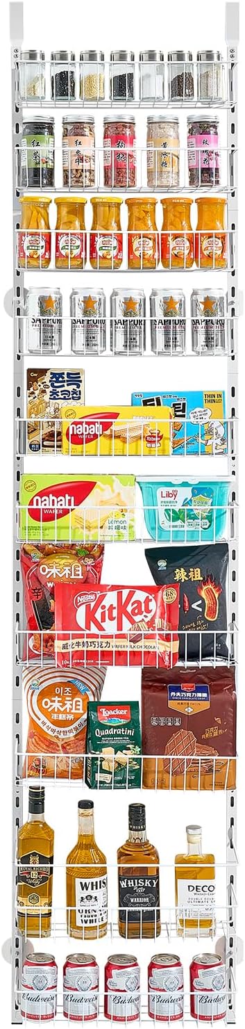 VEVOR Over the Door Pantry Organizer, 10-Tier Pantry Organization and Storage, Heavy-Duty Steel Hanging Spice Rack, Adjustable Wall Seasoning Shelves, for Home Kitchen Laundry Room Bathroom, White