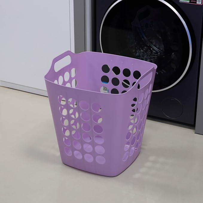 Flexible Plastic Laundry Basket - Square Storage Hamper with Side Handles for Easy Carrying - Versatile Organizer for Laundry, and Household Storage, Purple 50 Litter