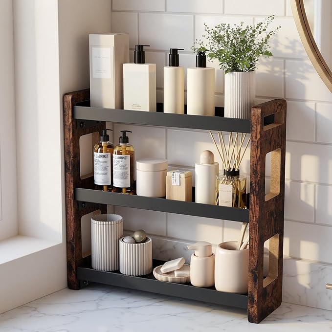 Bathroom Organizers and Storage,Bathroom Counter Organizer,Bathroom Counter Shelf,Bathroom Sink Organizer,Vanity Organizers,Vanity Storage,Perfume Display,Perfume Storages(Brown 3 Tier)