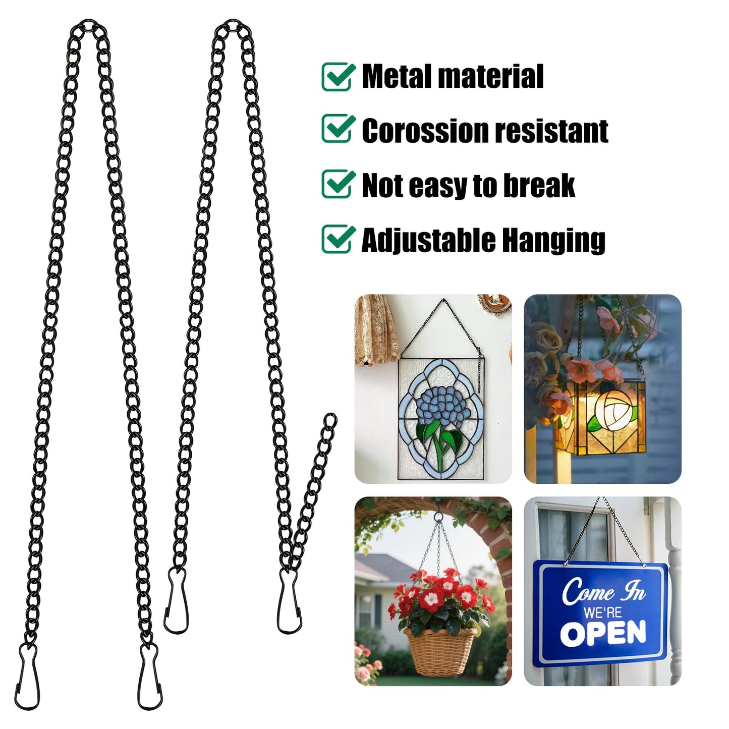 8 Pcs 20 Inch Stained Glass Window Hanging Chains,Black Nickel Plated Metal Sunshine Catchers,Glass Window Panels Chains for Patio,Garden,Indoor Decor