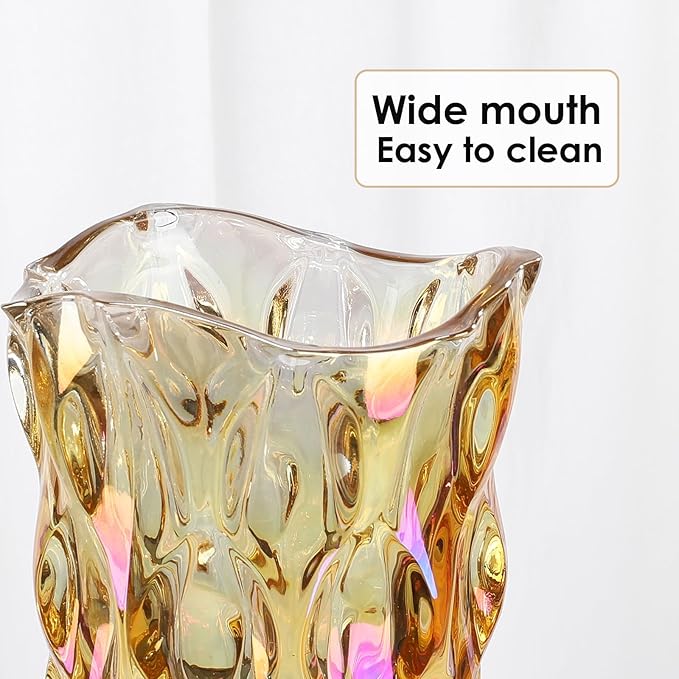 CEMABT 9.5inch 3.4 lb Glass Vases for Flowers Unbreakable Thickened Morden vase for Tables Centerpieces,Colorful,Vintage and Clear Rose Large Flower vases for Bouquet Unique Gifts（Gold）