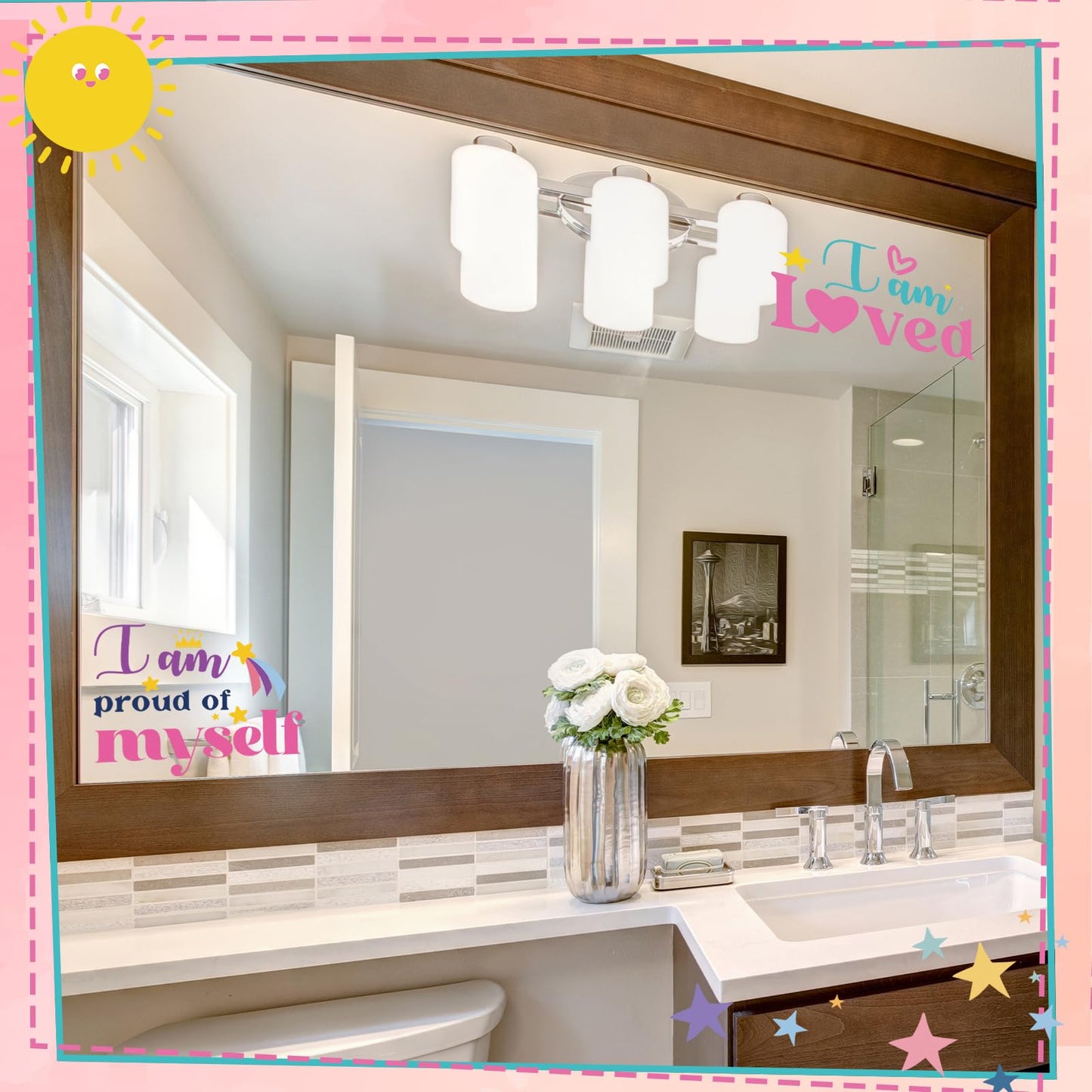 Geyoga 12 Pcs Inspirational Quote Mirror Decals Teacher Appreciation Week Vinyl Positive Saying Mirror Stickers Motivational Window Decals Peel and Stick for Home Office Staff Bathroom(Lively Style)