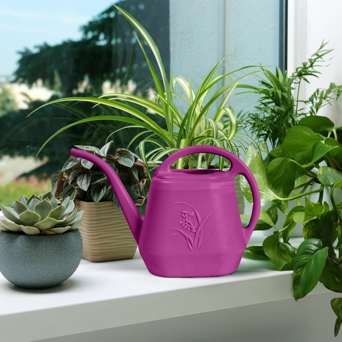 ZXJ Plant Watering Can - for Indoor and Outdoor Home Garden Plants - with Long Spout - Rose Red - 1/2 Gallon