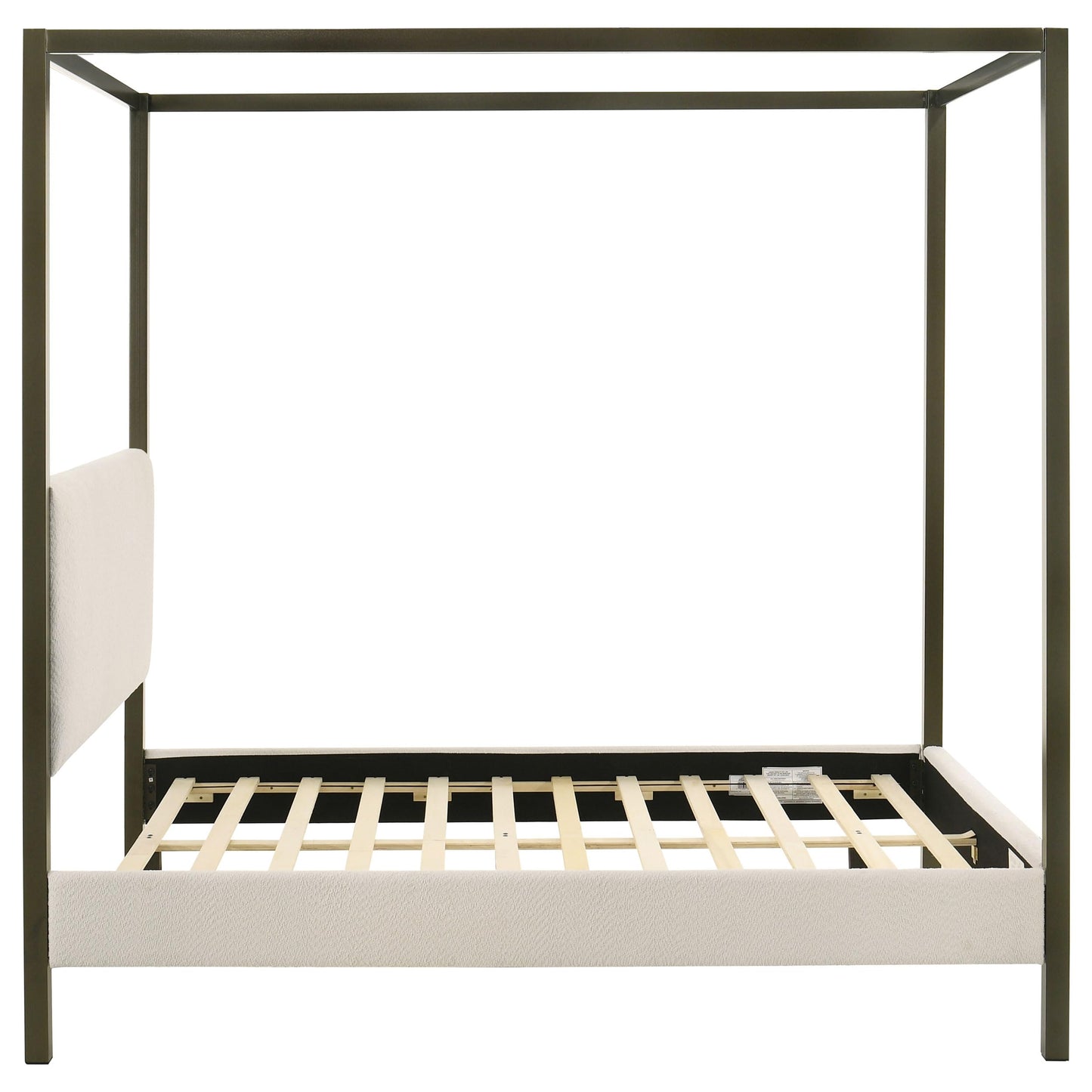 Coaster Home Furnishings - Monroe - Wood - Upholstered Canopy Bed with Four-Post Metal Frame, Padded Headboard and Transitional Style - Bedroom - Queen Size - Vanilla - 300834Q