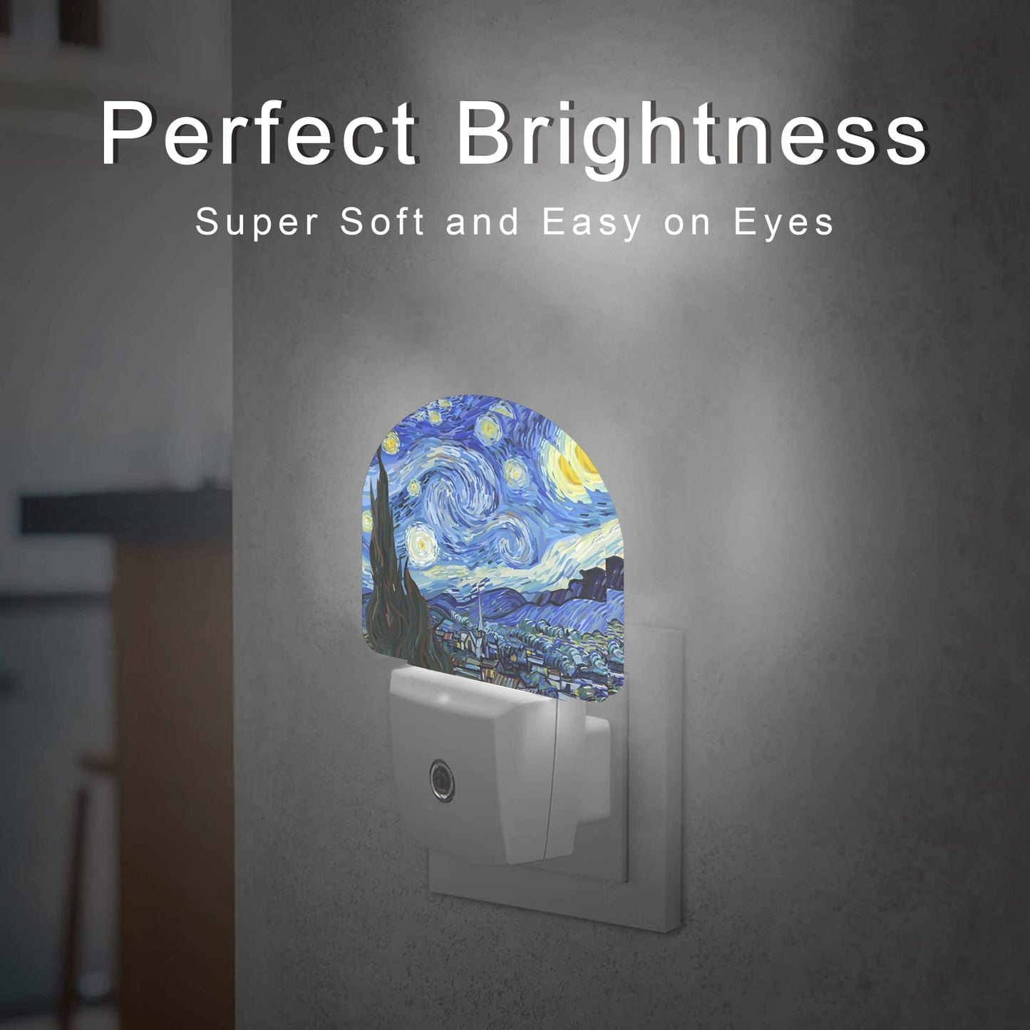 AOWULA Starry Night Night Light, Van Gogh Plug-in Wall Led Night Lights Decor for Boys Girls Room,Dusk to Dawn Sensor Wall Lamp for Stairway/Hallway/Kitchen,0.5W