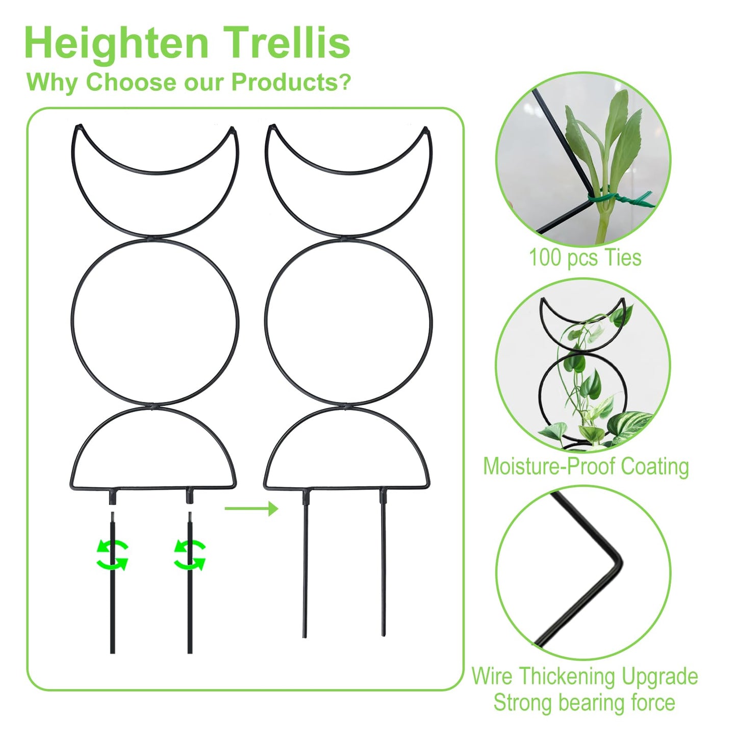 4 Packs 19 in Heighten Trellis for Climbing Plants Indoor, HENABLE Small Garden Metal Trellis for Potted Plants Outdoor for Vine Ivy Flower Plant Support, 4 Different Black Iron Patterns