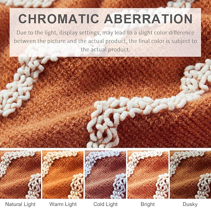 BOURINA Fluffy Chenille Knitted Fringe Throw Blanket Lightweight Soft Cozy for Bed Sofa Chair Throw Blankets, Orange 60"x80"