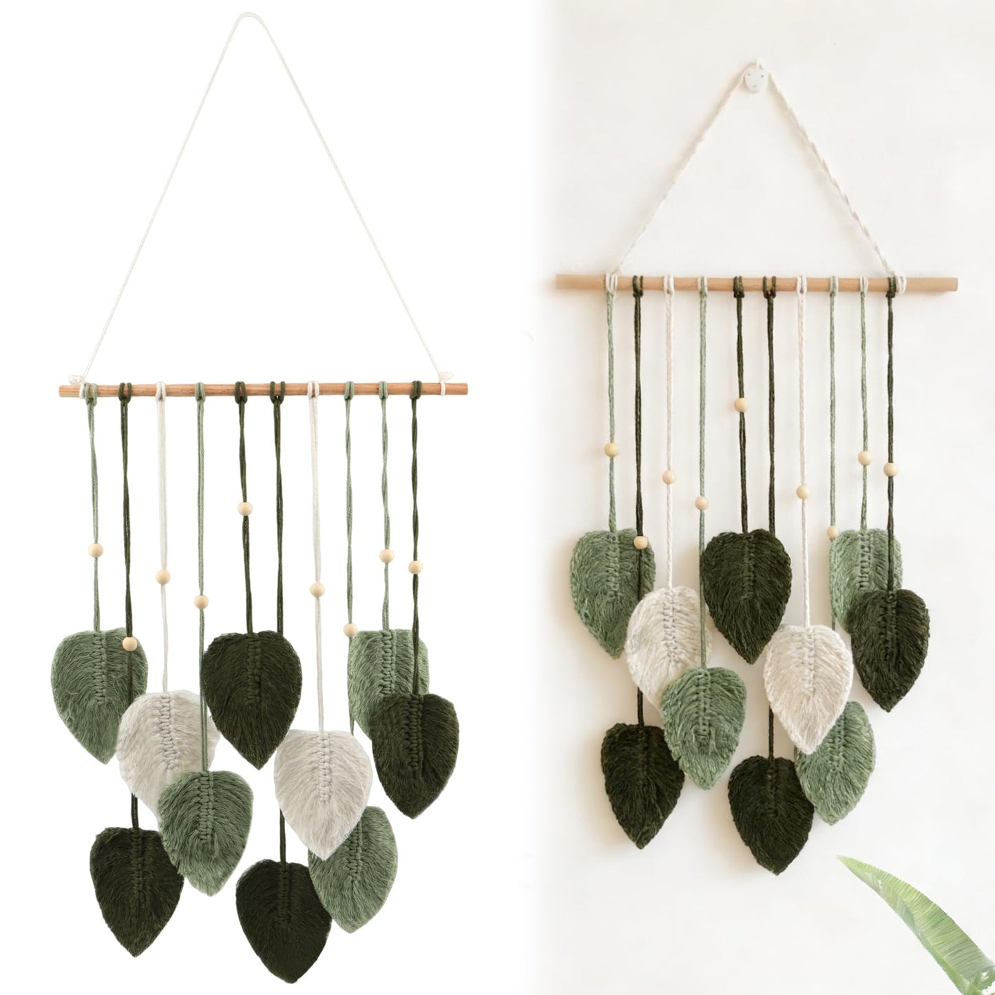 LORGVEXN Macrame Wall Hanging Leaves Tapestry, Handmade Woven Tapestry, Chic Yarn Tassels Leaf Wall Art Decor for Bedroom Living Room Office Apartment (green)