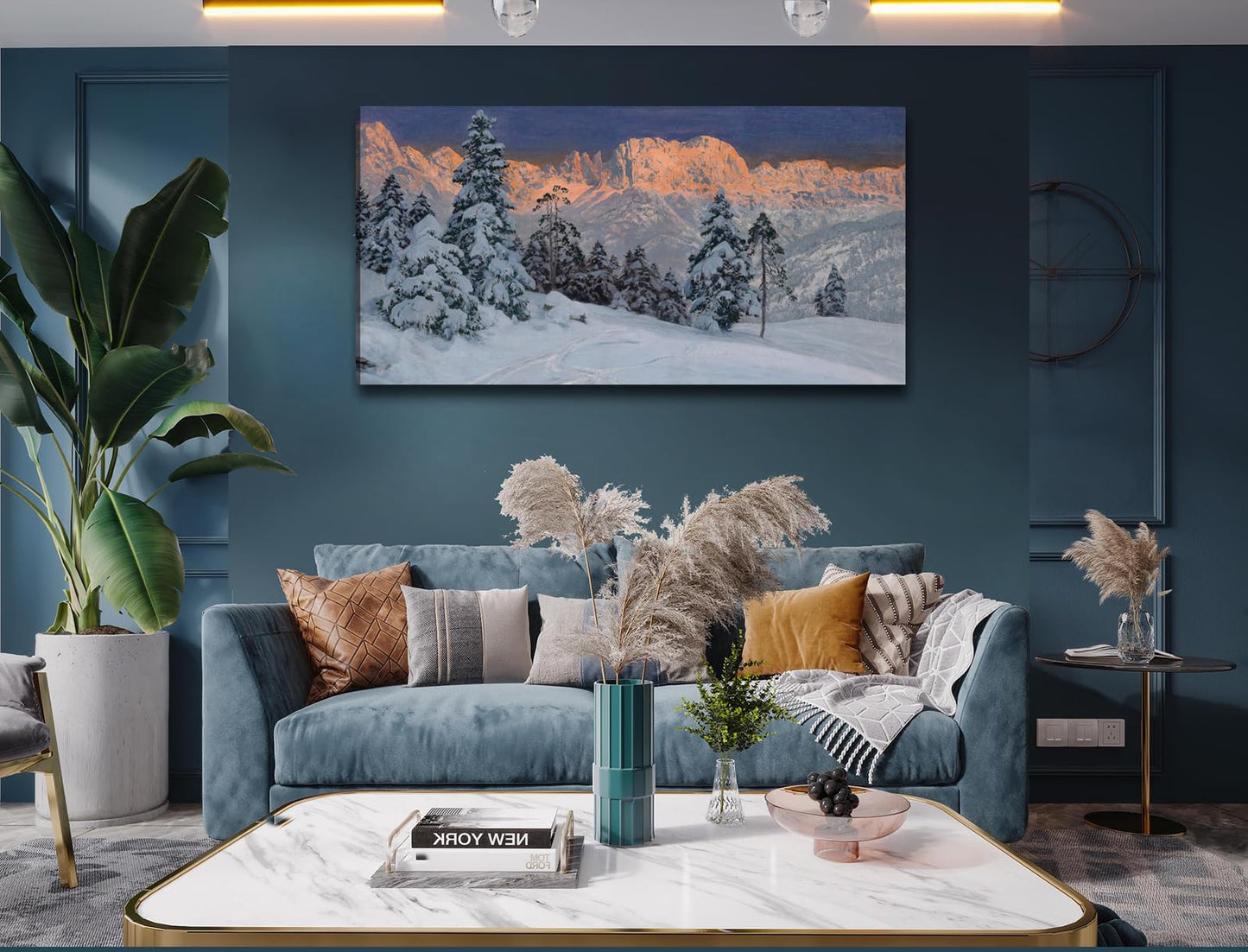 dgbtcart Winter Snow Mountain Canvas Wall Art for Living Room - Blue Nature Landscape Painting Print Decor Trees Modern Artwork Large Picture Poster for Bedroom Office Decoration - 20"x40"