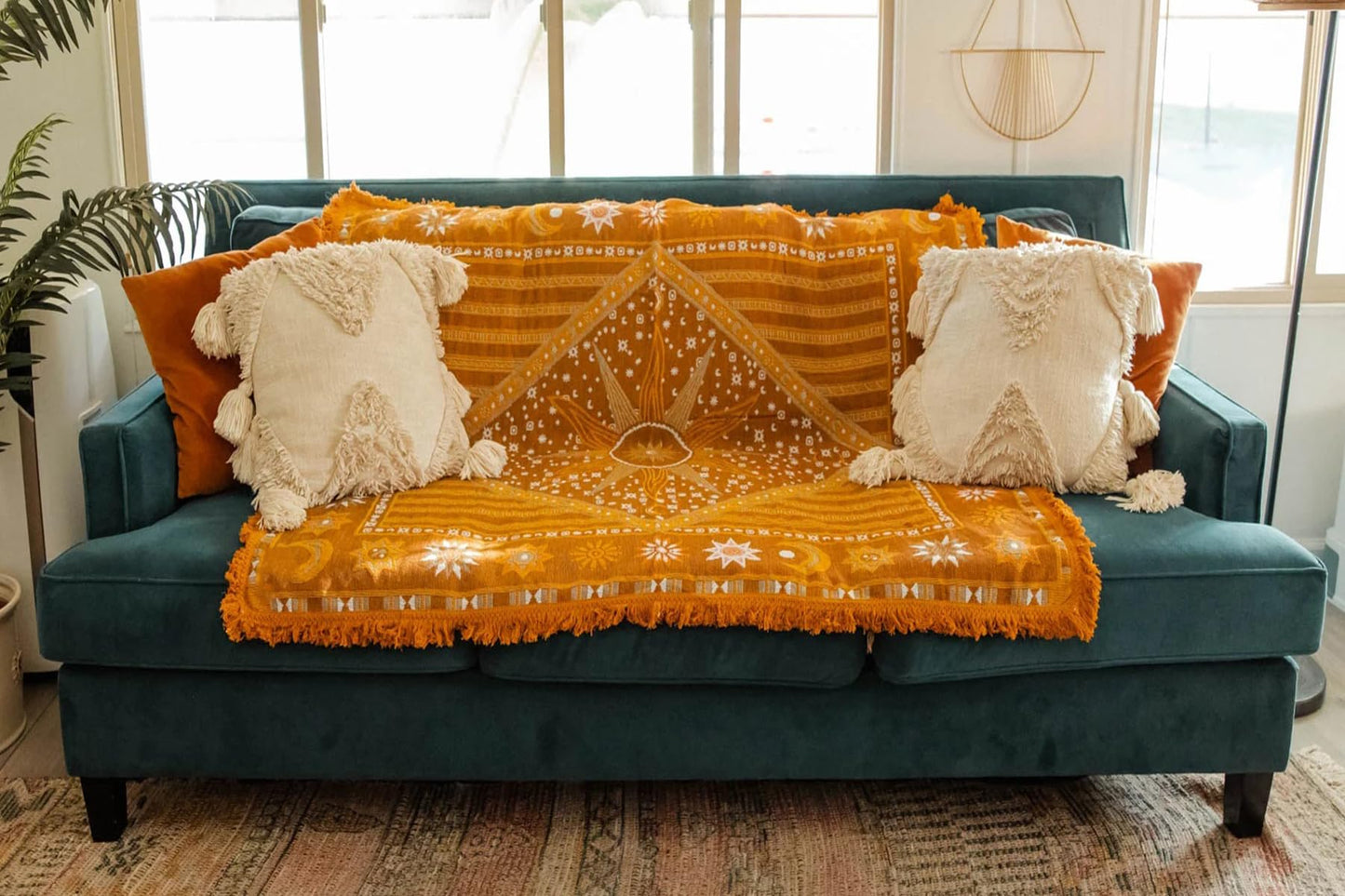 TOFUNTOY Boho Throw Blanket for Couch Sofa Bed, Decorative Throw Blanket with Tassels, 50"x60" Bohemian Woven Cover for Home Living Room Bedroom Indoor Outdoor Picnic