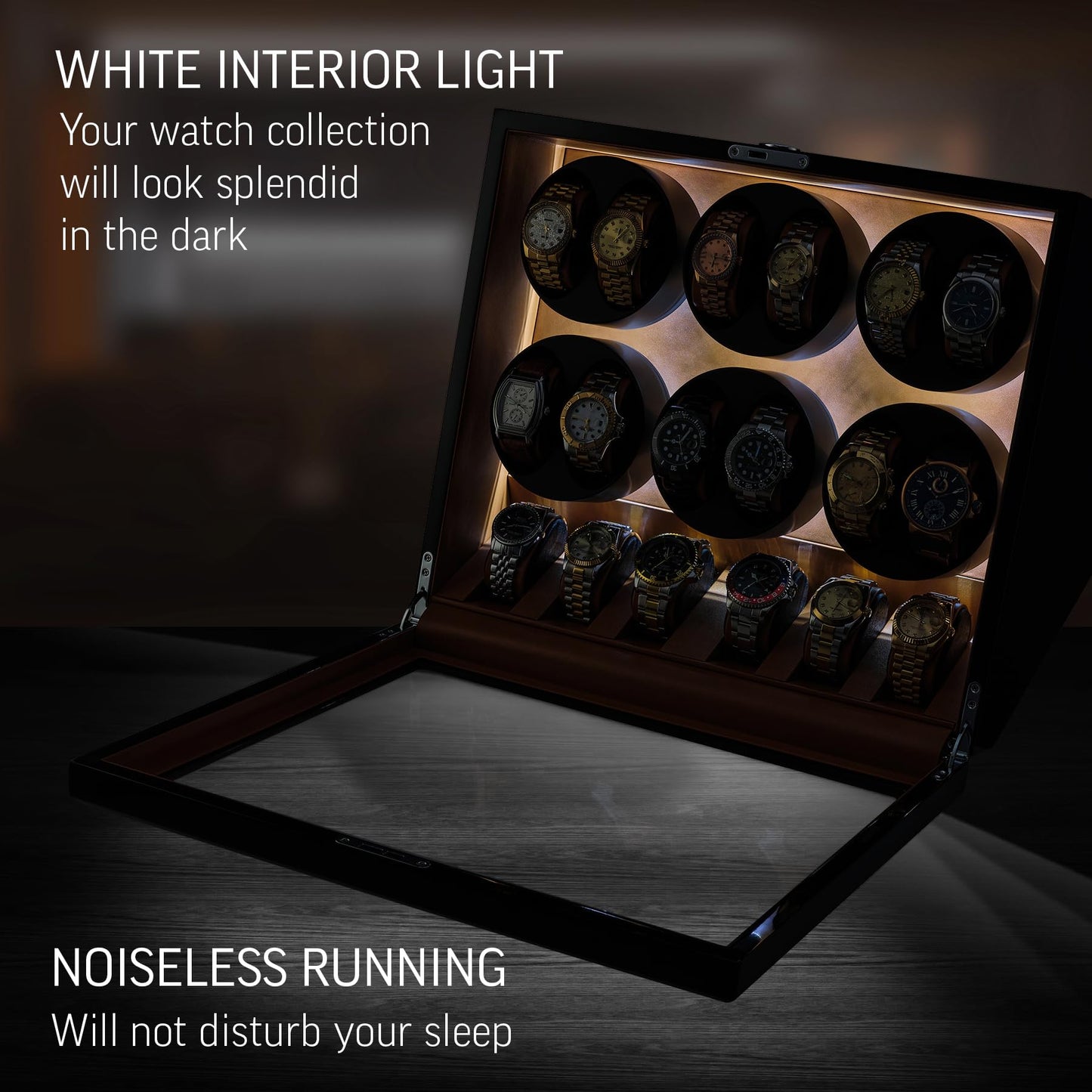 TIMECUBE 12 Watch Winder with 6 Storage Slots Watch Pad (Black+Brown)