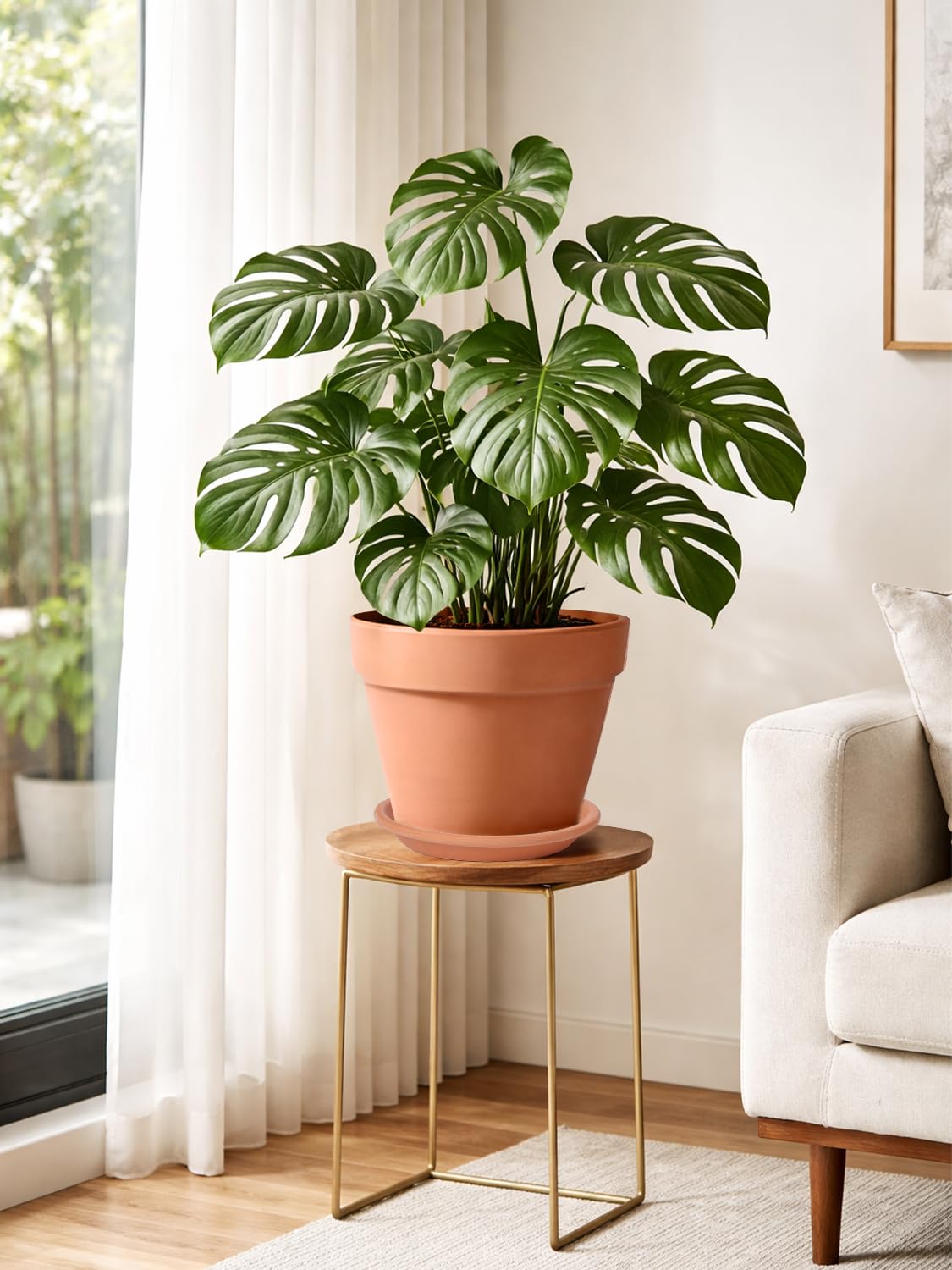 INGOFIN Terracotta Pot with Saucer - 10 Inch Ceramic Clay Pot for Plants with Drainage Hole, Large Terra Cotta Flower Planter with Tray for Indoor Outdoor Plants