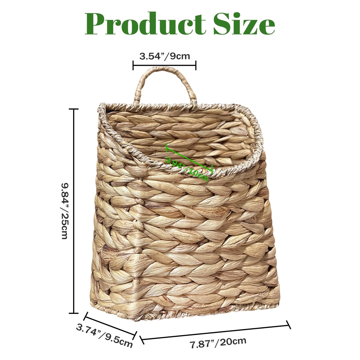 Boho Wall Hanging Basket, Water Hyacinth Woven Basket for Front Door, Flat Back Wall Mounted Entryway Organizer, Storage for Flowers, Plants, Farmhouse, Home Decor