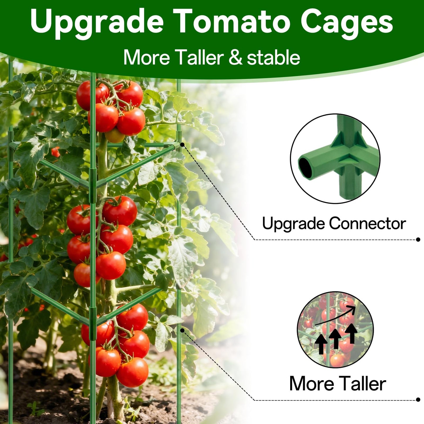 Halatool 57 Inch Tall Tomato Cages, 4 Pack Heavy Duty Metal Plant Supports Stakes for Garden, Adjustable Foldable Steel Trellis for Climbing Plants Cucumbers Peppers Cherry Flowers Vegetables Fruits