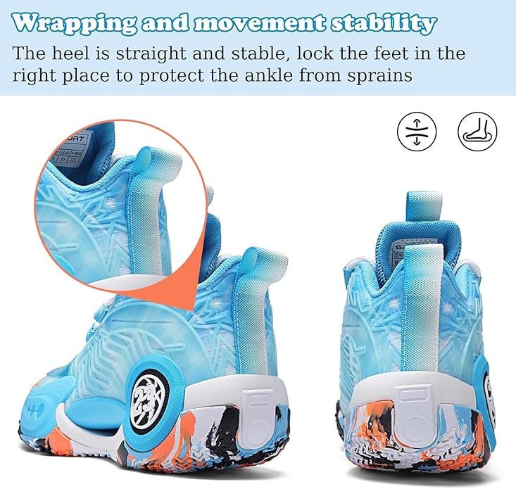 JMFCHI Kids Basketball Shoes High-top Sports Shoes Sneakers Durable Lace-up Non-Slip Running Shoes Secure for Little Kids Big Kids and Boys Girls