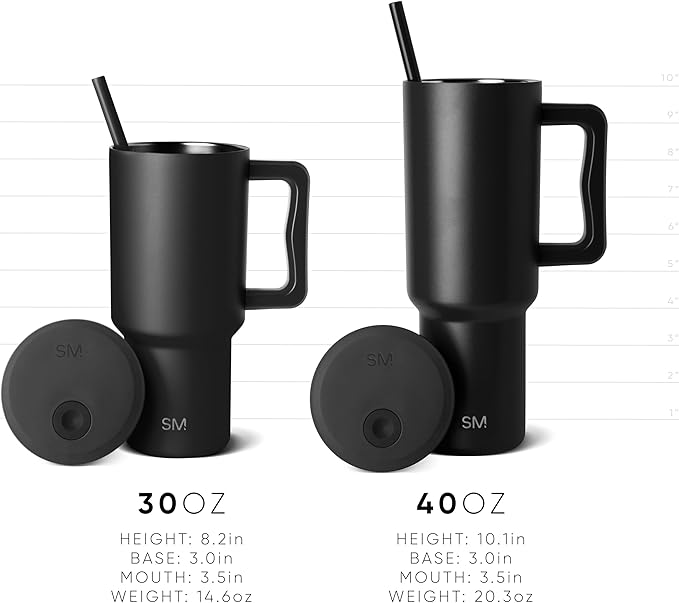 Simple Modern 40 oz Trek Tumbler with Handle and Straw Lid | Cup Holder Friendly Insulated Stainless Steel Travel Mug | Stormy Skies