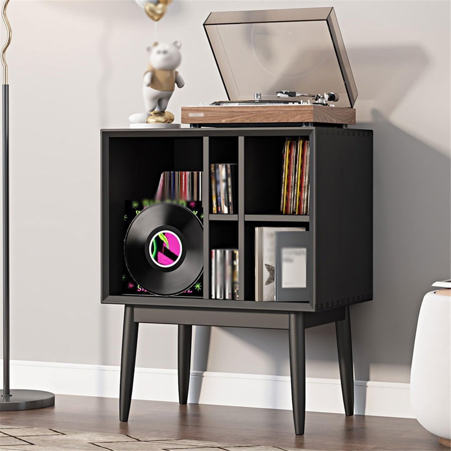 LIAN16PENG CD Rack Retro Vinyl Record Cabinet Magazine Storage Bookcase Wooden Sofa Sideboard Disc Rack