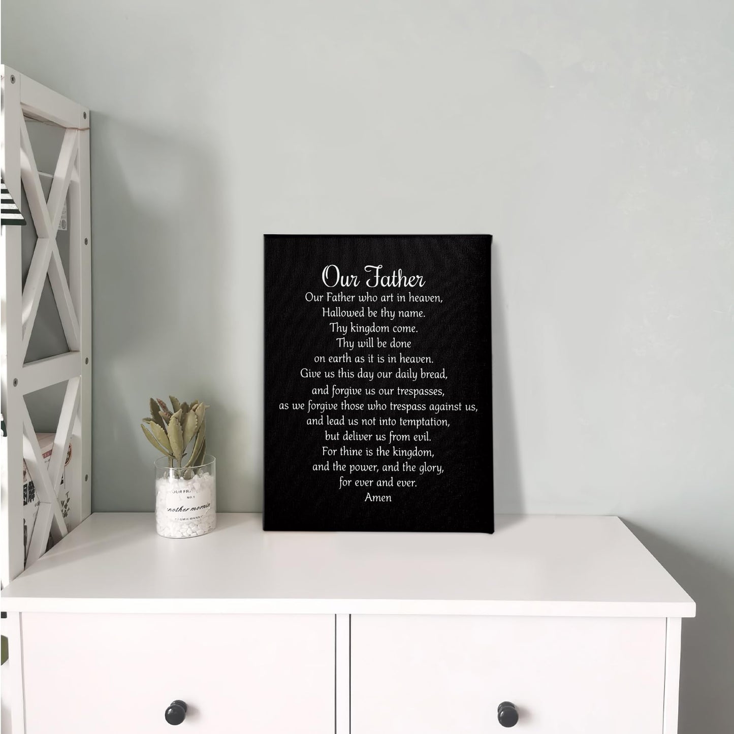 PHAMTE Our Father Prayer Wall Decor,Christian The Lords Prayer Wall Art Decor,Inspirational Quotes Bible Verse Scripture Print Framed Canvas Painting Christian Prayer Room Office Church Decor（11x14 Inch）（Black）