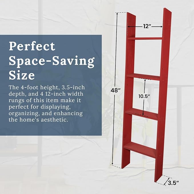 BARNWOODUSA Throw Blanket Ladder – Fully Assembled Reclaimed Wood – Rustic Decorative Ladder for Towels, Quilts, & More – Perfect Farmhouse Decor for Bathroom, Porch, or Living Room,4ft.