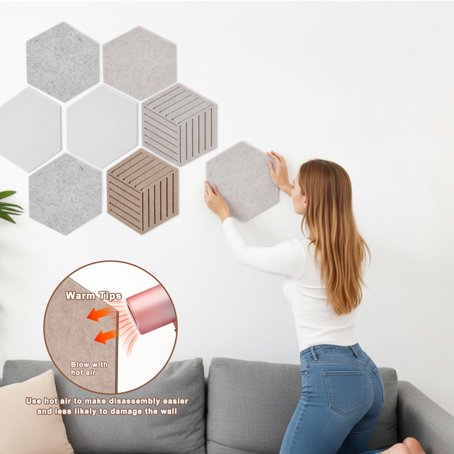 10 Pcs Hexagon Cork Board Tiles 12'' Medium Hexagon Cork Bulletin Boards for Walls Decor, Felt Board Tiles with 20 Clear Push Pins for Office Home Classroom Photos DIY Decor
