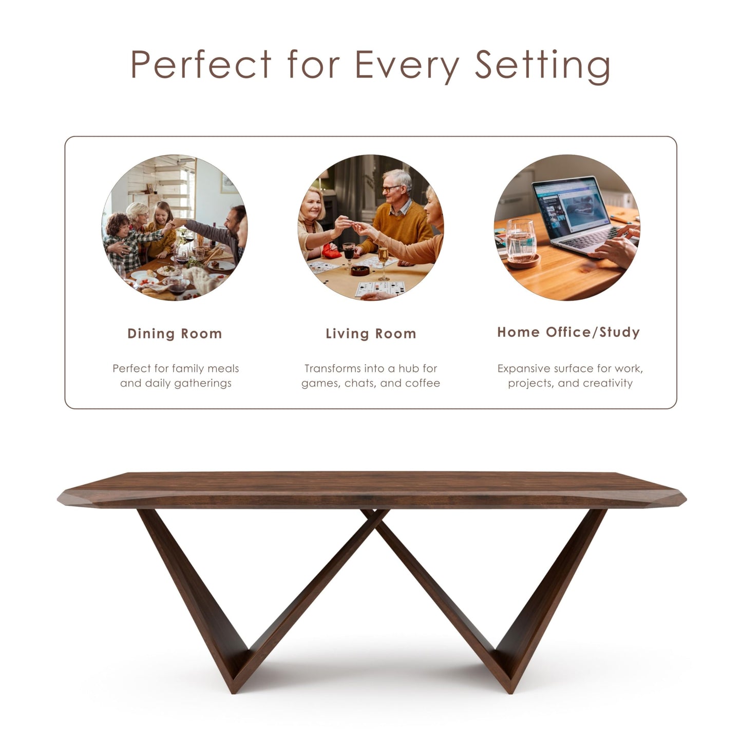 Furniture of America Nazaen III 82.5" Mid-Century Modern Solid Wood Live Edge Dining Table with Steel Support, Walnut Finish, Seats 4–6