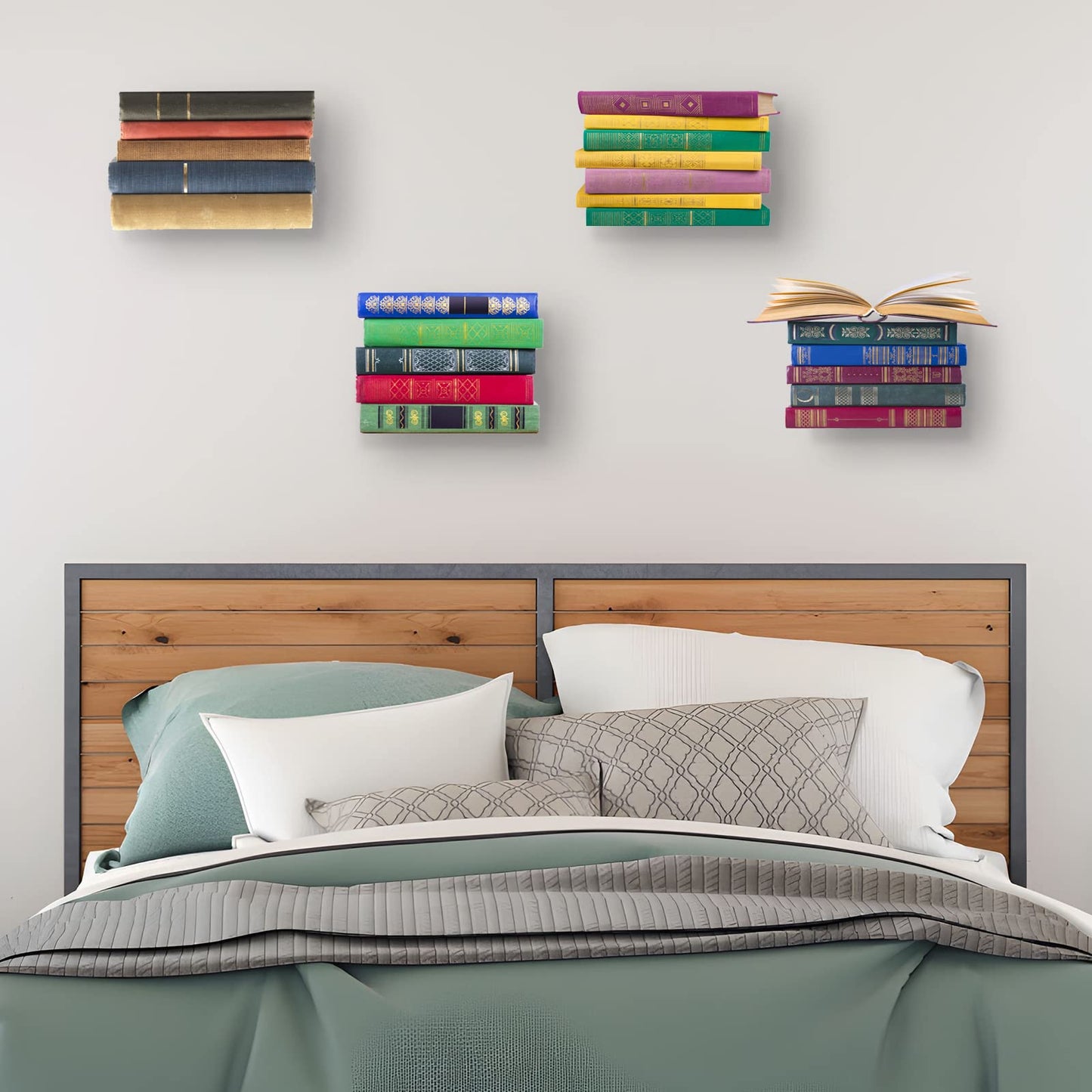 ECOSEAO Floating Book Shelves for Wall, Heavy-Duty Book Organizers, Iron Wall Mounted Shelves for Home Office Classroom Library, White Large (4)