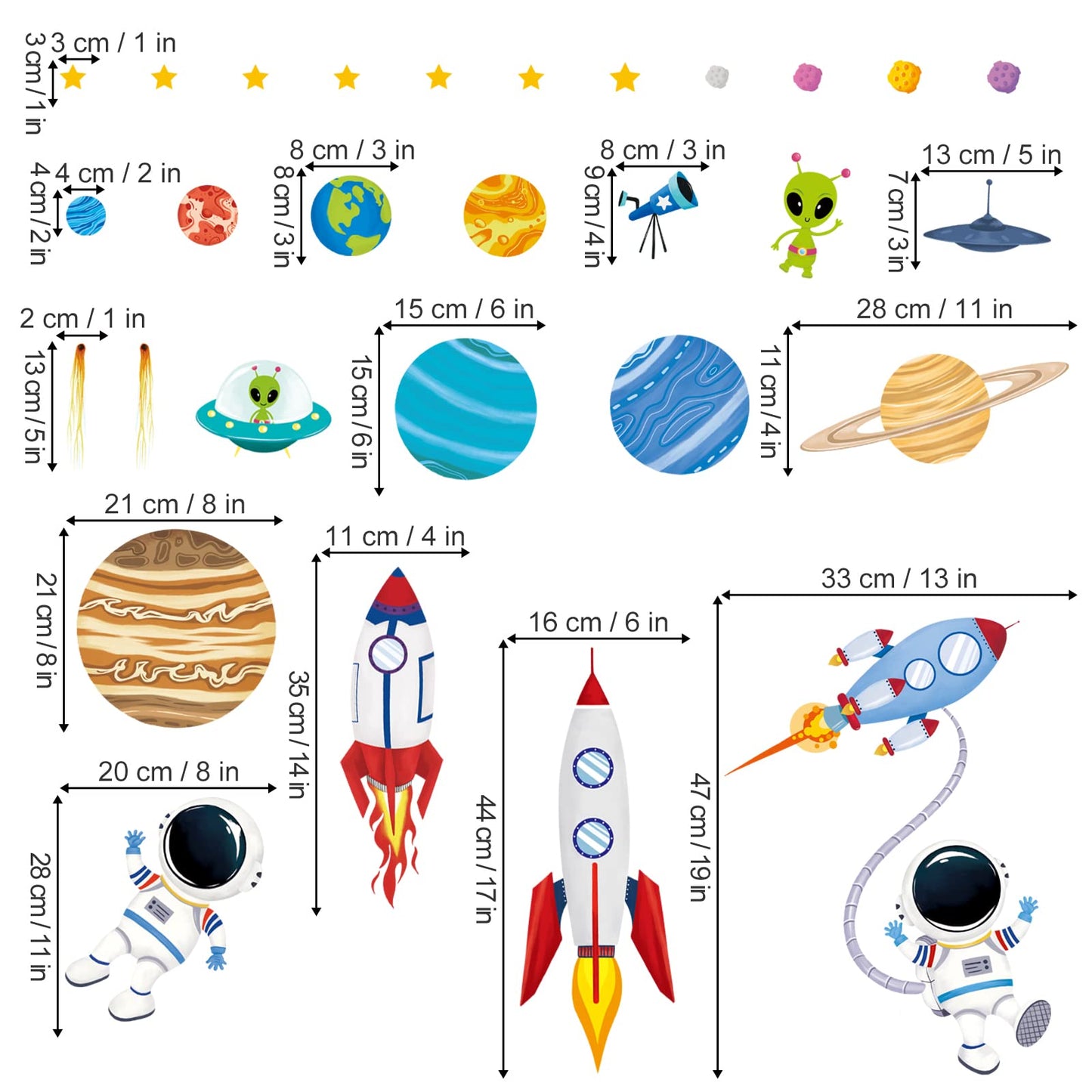 decalmile Outer Space Wall Decals Rocket Planets Astronaut Wall Stickers Baby Nursery Boys Bedroom Playroom Wall Decor