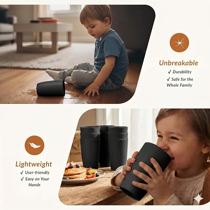 Homienly Kitchen Cups 20oz Wheat Straw Cups-6 pcs Lightweight cups Unbreakable & Reusable Glassware Set Stackable for Party,Camping,Picnic-Black