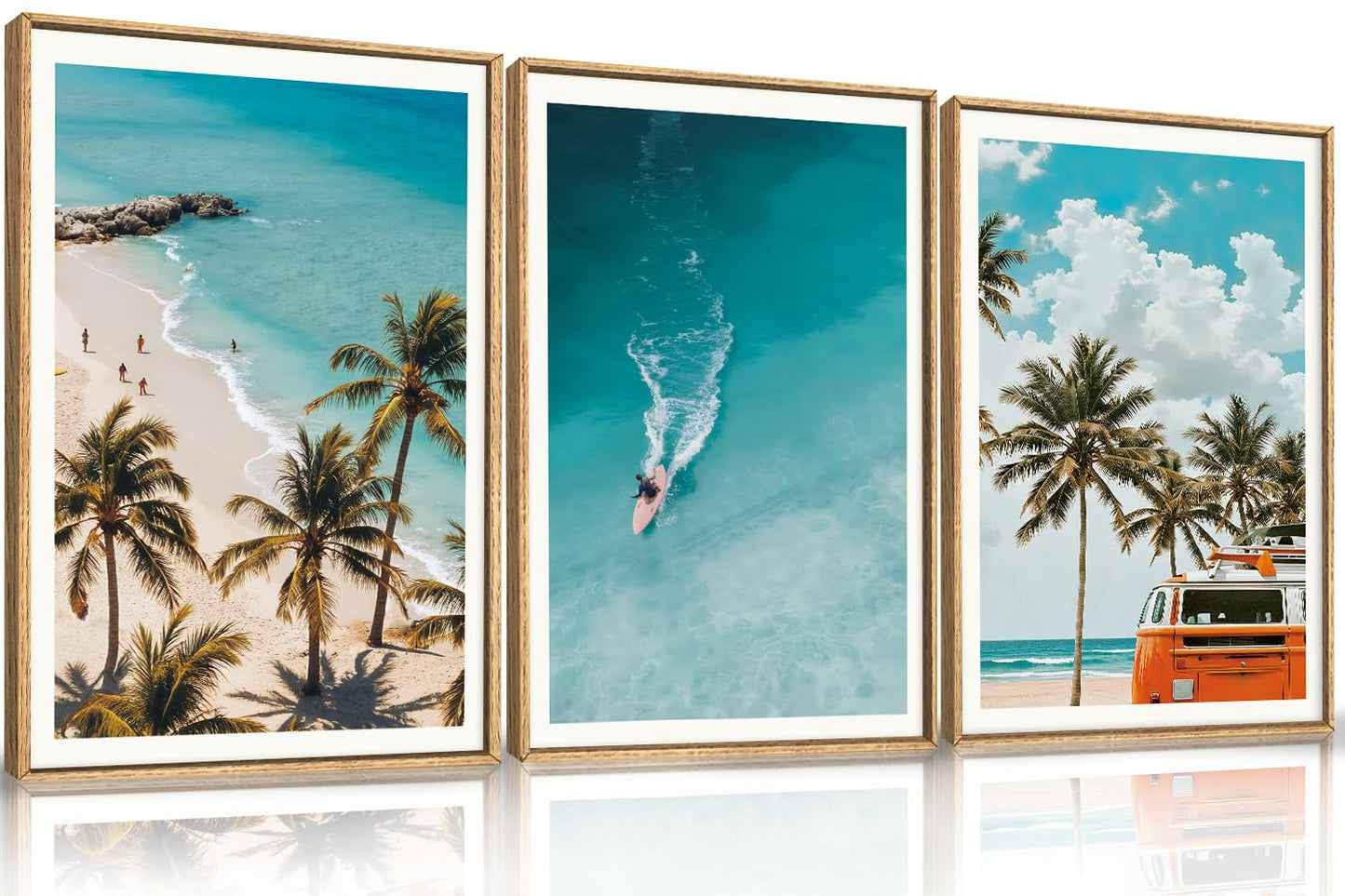 LHIUEM Large Nature Surfboard Beach Framed Canvas Wall Art,Summer Ocean Surfing Wall Decor,Palm Trees Wall Painting,Modern Picture Artwork for Living Room,Bedroom,Dining Room,Office -16"x24"x3