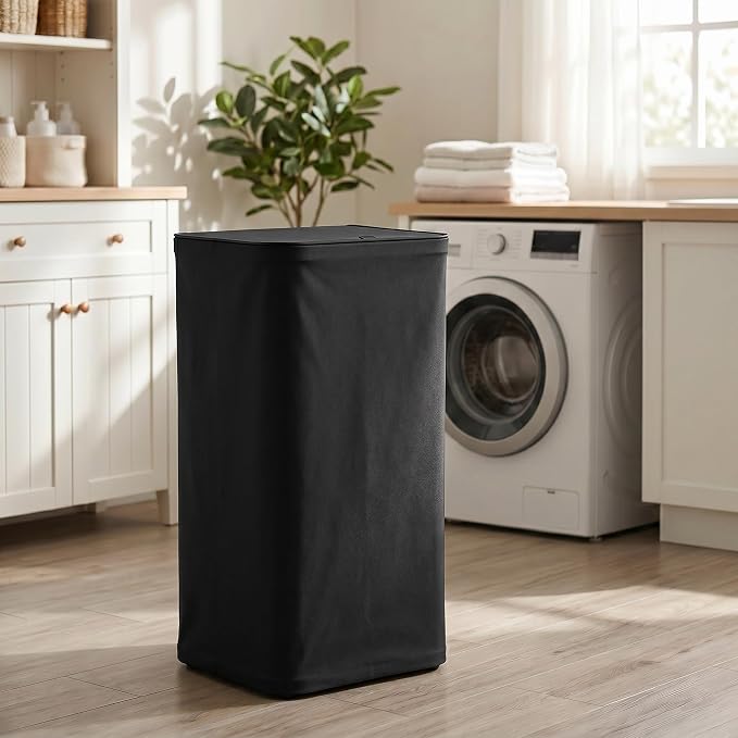 DOKEHOM 100L Laundry Hamper with Lid, Large Collapsible Laundry Basket with Removable Mesh Liner Bag, Collapsible Clothes Sorter for Bedroom, Bathroom, College Dorm, Black