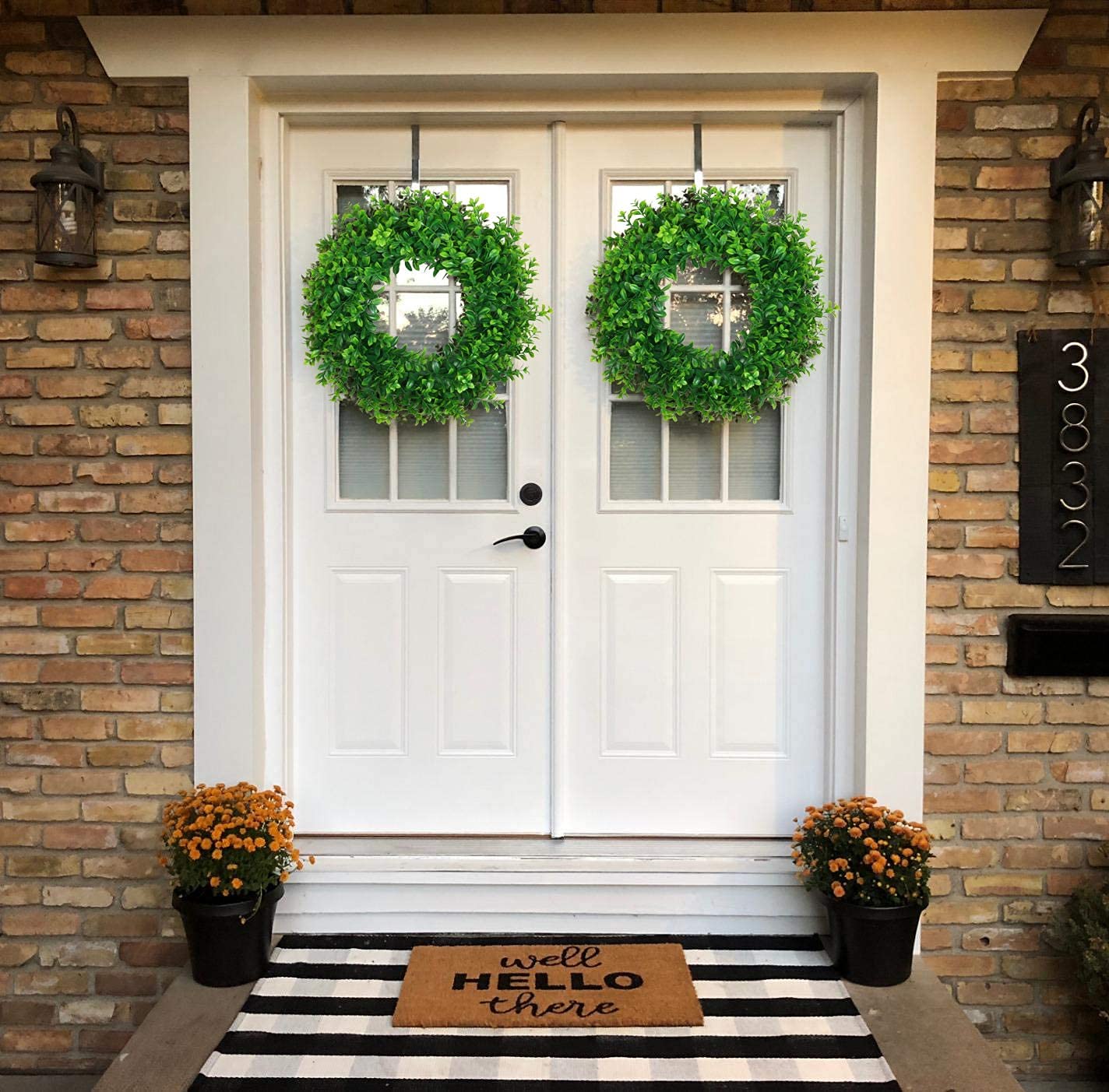 U'Artlines 23.6" Front Door Wreaths Artificial Spring Summer Greenery Hanging Garland for Home Wedding Wall Window Decoration (23.6'' Boxwood,1)