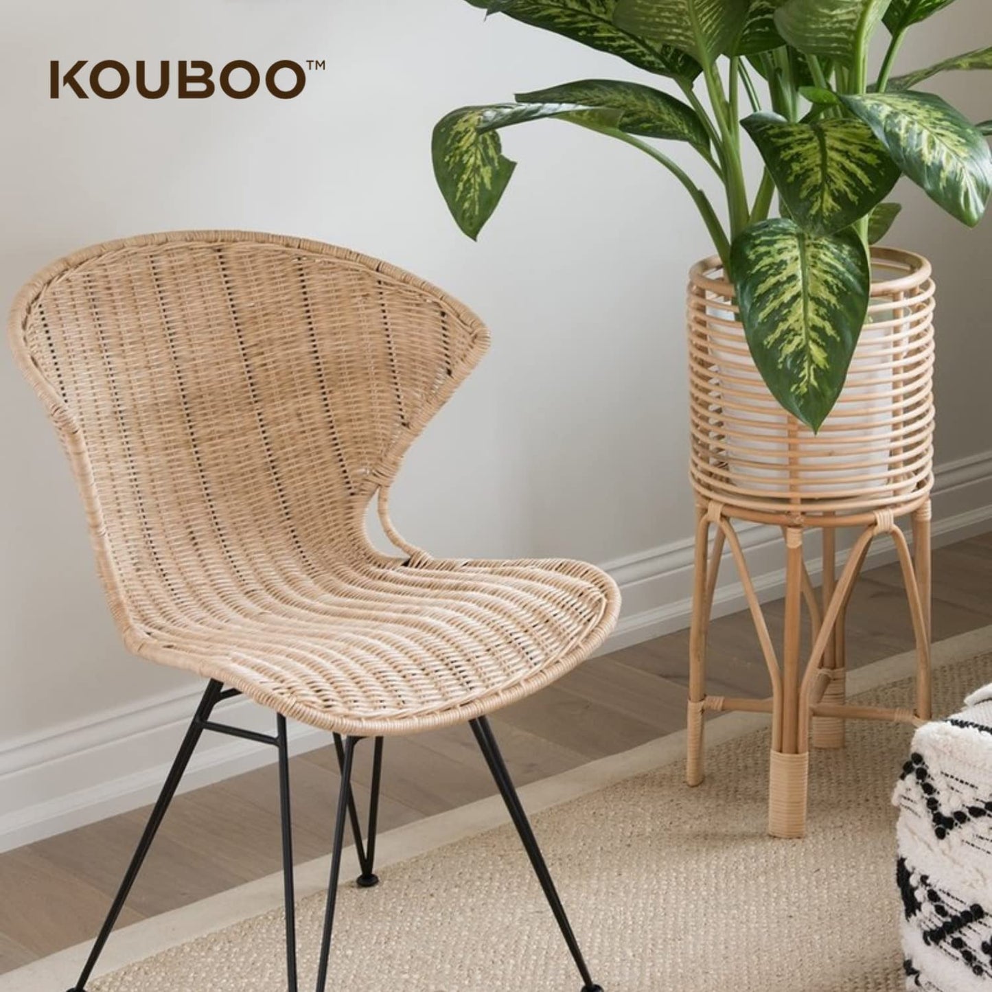 KOUBOO Rattan Indoor Plant Stand - Plant Holder, Rattan Shelf, Tiered Plant Stand, Planter Display, Home Storage for Plant Pots, Medium, Natural Brown