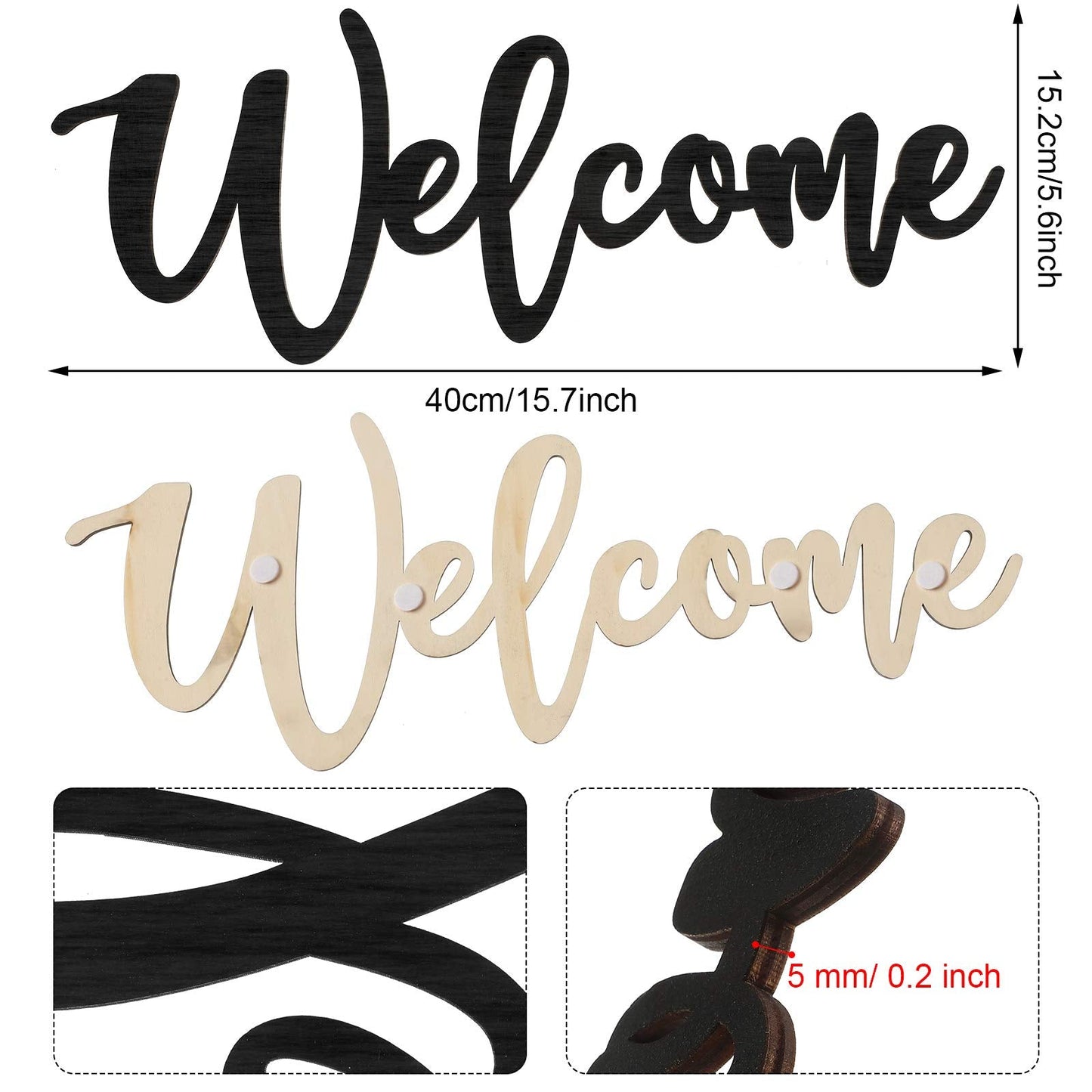 Jetec Wood Cutout Welcome Sign Welcome Wall Decor Word Wood Art Sign for Front Door Rustic Home Gallery Wall Decorations 15.7 x 6 Inches(Black)