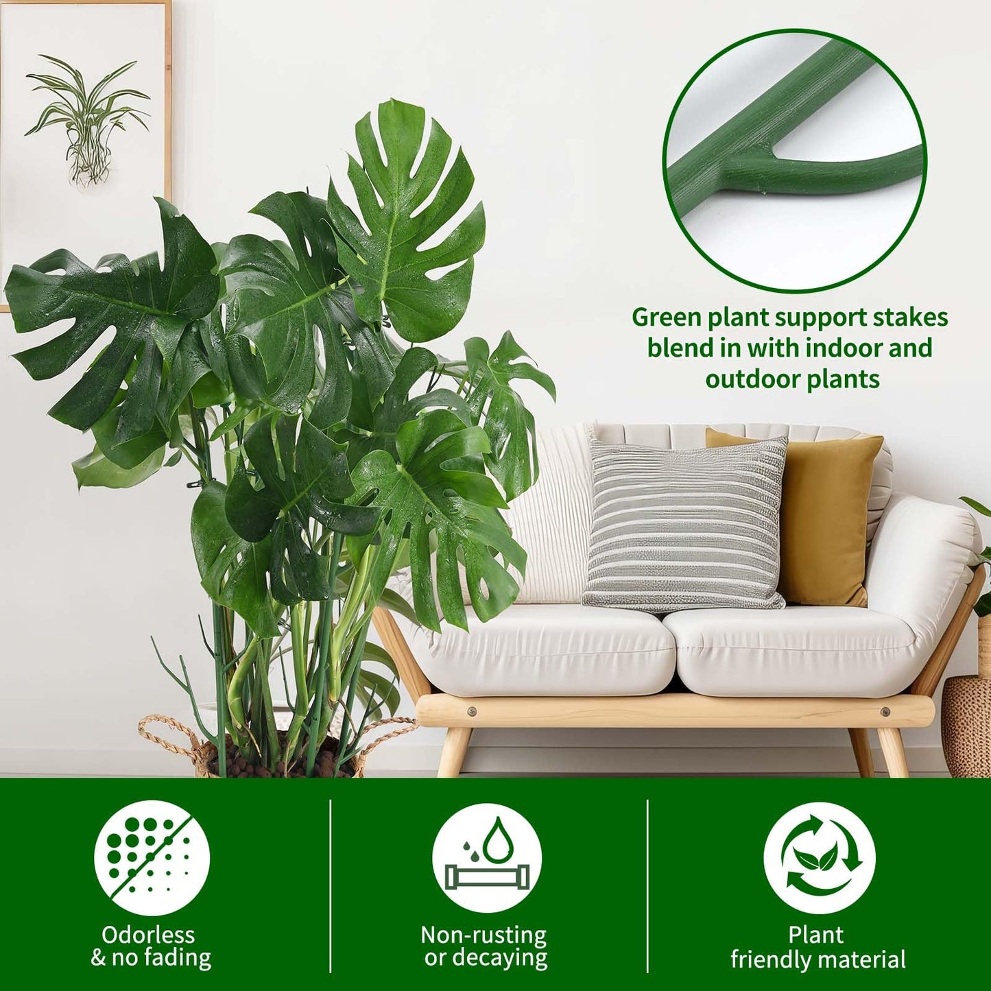 Yhtpouqe 9 Pack Green Plant Support Stakes Plant Stakes for Indoor and Outdoor Plants. 39.37inch Plant Sticks with Extension Poles, Plant Clips,Plant Ties for Potted Monstera Plants, Climbing Plants