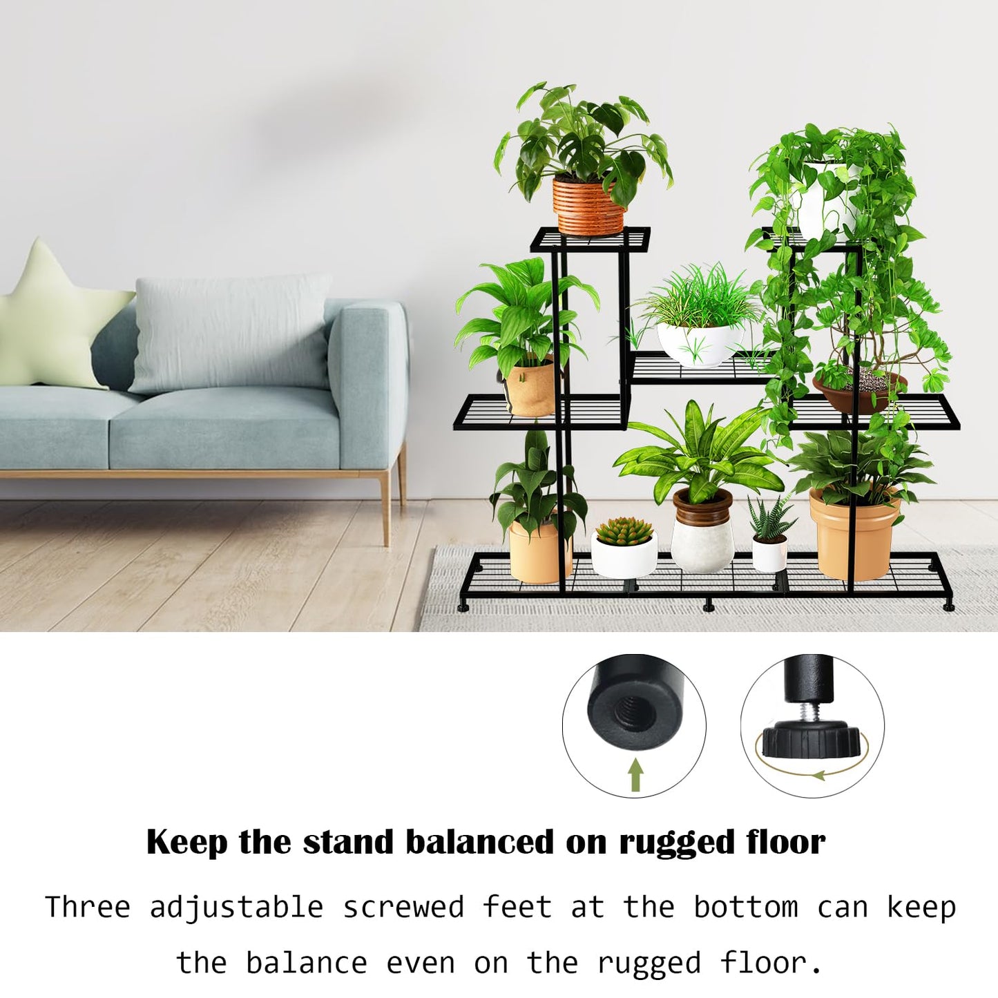 Twhep Metal Plant Stand, 5 Tiers Multifunctional Plant Stands for Indoor Plants, Decorative Black Steel Plant Shelf for Indoor Patio Garden Balcony and Yard (4 tiers 12 pots)