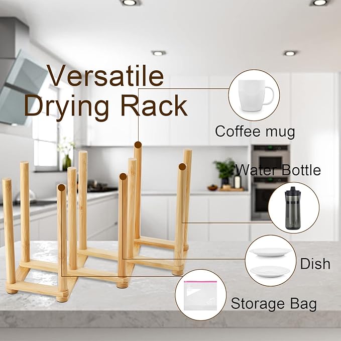 Yesland 2 Pack Wooden Bottle Drying Rack - Retractable Bamboo Dish Drying Rack Stand for Water Bottles, Baby Bottles, Sippy Cups, Reusable Bags, Plates, Cutting Boards - Kitchen Counter Organizer