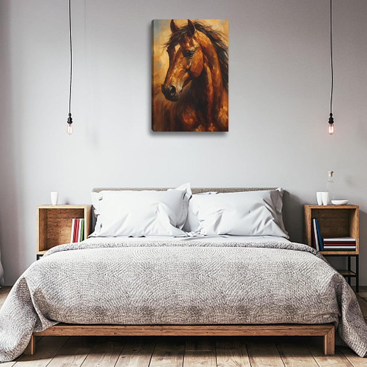 FENNIDICE Oil Horse Canvas Wall Art, Steadfast Animal Print Paintings Wall Decor,Horse Pictures for Wall Living Room Bedroom Bathroom Home Decoration 12x18 inch(Stretched Canvas on A Wooden Frame)