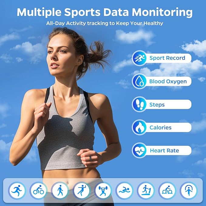 Ultra-Thin Smart Ring for Women Men,Sleep Tracker Ring with Heart Rate, Waterproof Fitness Ring for Activity Monitoring/Steps/Calories,No Subscription Fee,for iSO & Android (Black,7#)