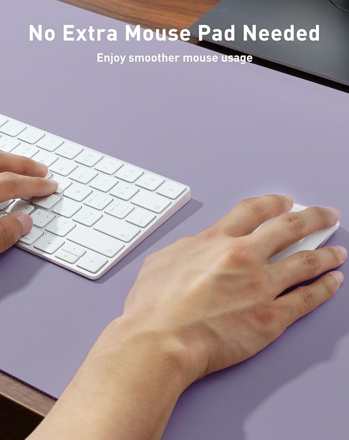 Aothia Faux Leather Desk Mat - Large Mouse Pad, Non-Slip PU Leather Blotter, Waterproof Writing Surface for Office and Home (Lavender, 63" x 17")