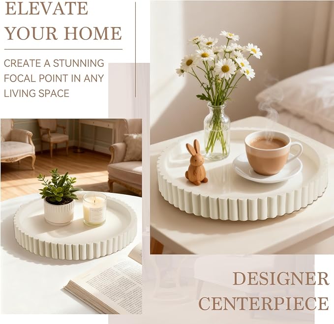 Decorative Tray for Coffee Table Decor - Resin Round Tray Stylish Coffee Table Centerpiece for Living Room Decor, Minimalist Vanity Organizer for Candles, Perfume, Bathroom & Home Styling