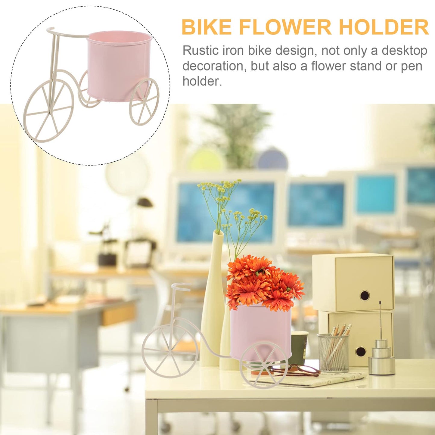 NUOBESTY Bicycle Metal Plant Stand Flower Pot Holder Iron Bicycle Plant Flower Stand Pot Patio Indoor Outdoor Decor, Pink
