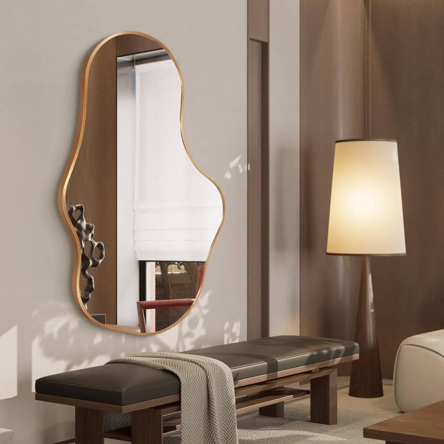 Dorlicecass Irregular Wall Mirror - Wall Mirrors Decorative 22"x 36" Asymmetrical Abstract Mirror Aviation Aluminum Alloy Frame Unique for Bathroom, Bedroom, Living Room, Cloakroom, Entryway Gold