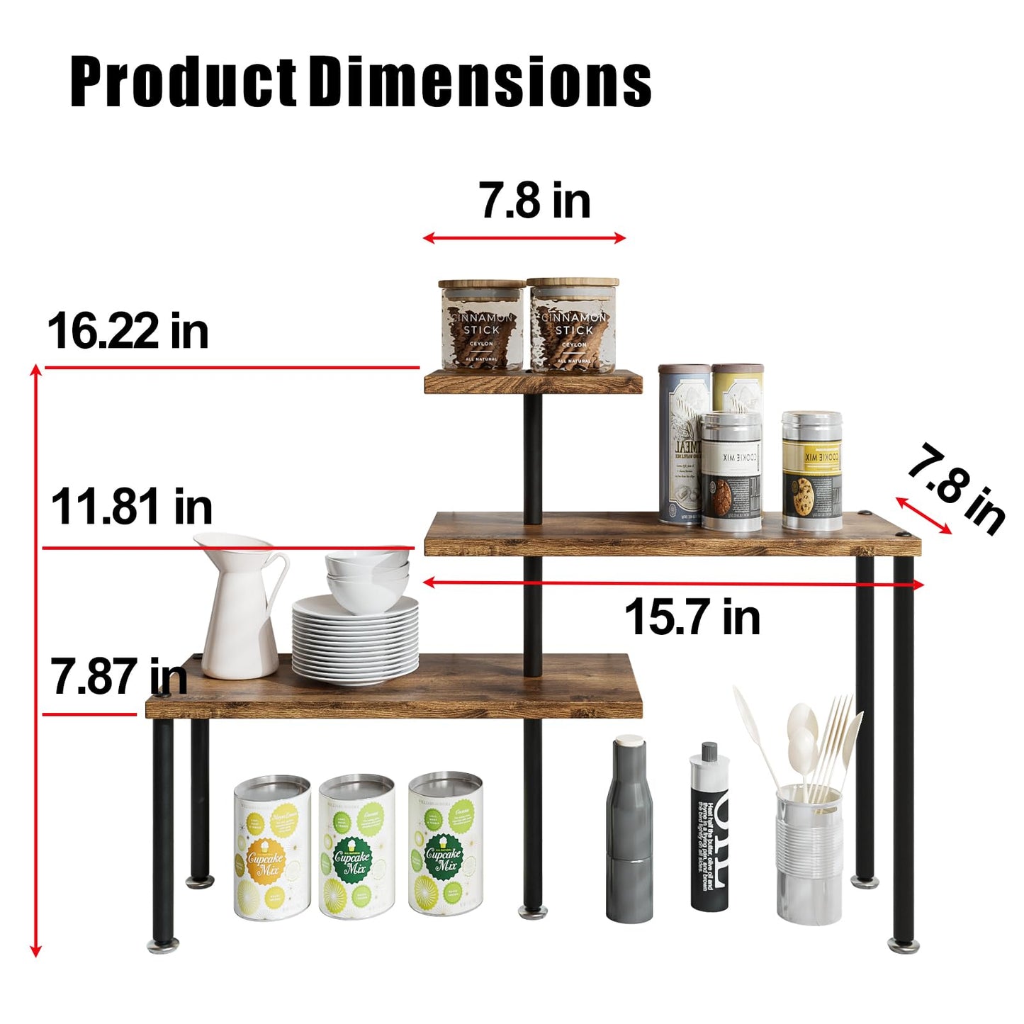 Dazioter Countertop Organizer Organization 3 Tier Kitchen Corner Shelves Adjustable Spice Storage Rack for Bathroom Coffee Area Over Sink (Black)