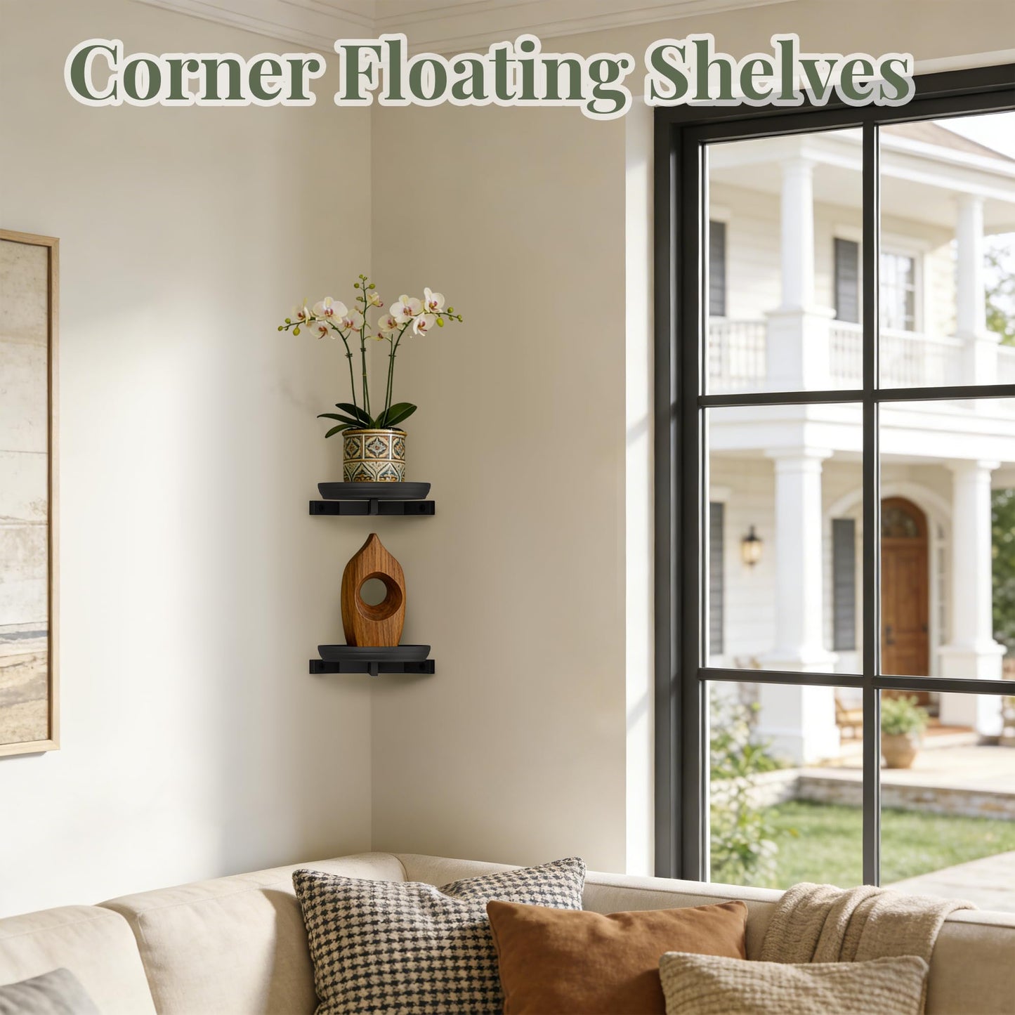 BXF Corner Wall Planters for Indoor Plants, 90 Degree Floating Shelves. Heavy Duty Mounted Holder, Minimalist Hanging Decor. Window Shelf Fits 4-7 Inch Pots (Black, 2 Pack)