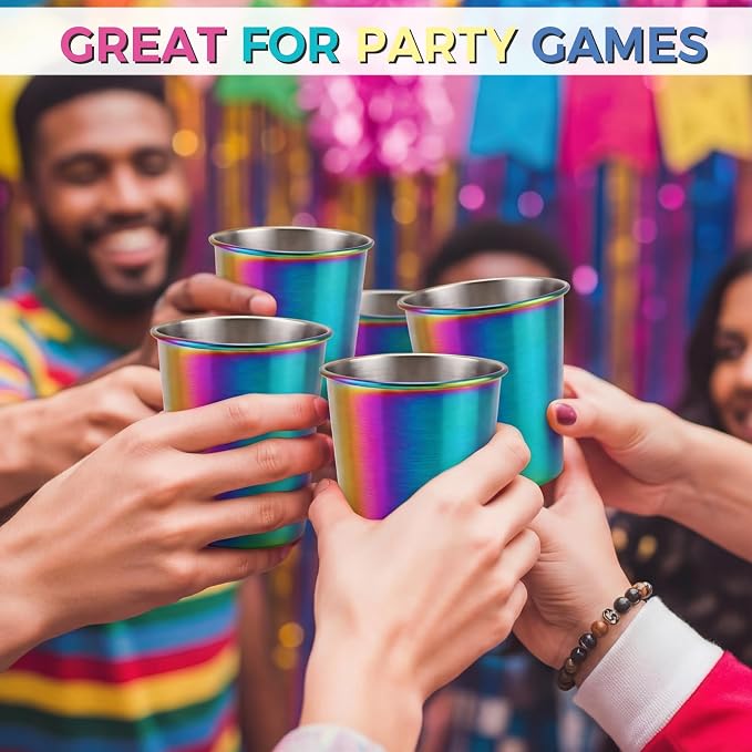 Mimorou 20 Pack 8 oz Stainless Steel Pint Cups Metal Cups Unbreakable Drinking Water Tumblers Stackable Tumbler for Adults Bar Home Restaurant Travel Picnic Camping Outdoor (Rainbow)