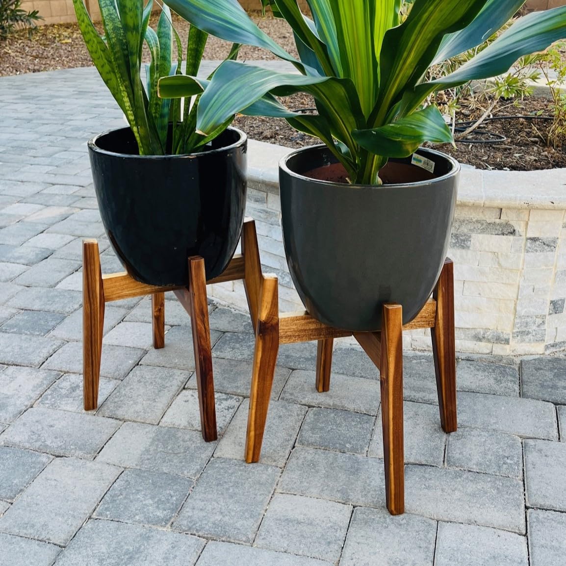 RAINBLELAND Indoor Plant Stand, Mid Century Modern Plant Holder, Pot Stand for Large Plants, Stable Wood Planter Stand for Indoor Outdoor, Fit 11 Inch Pots