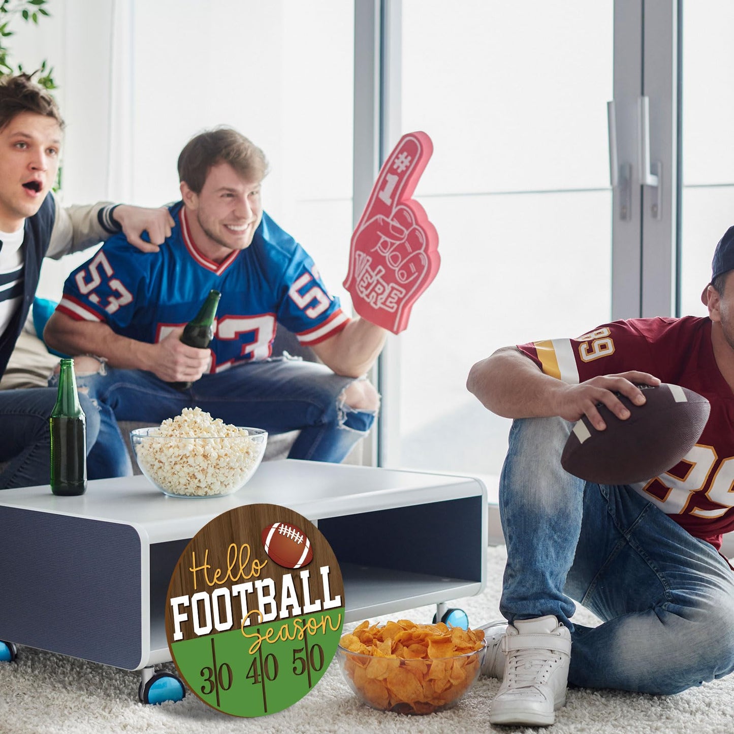 Whaline Football Wooden Hanging Sign Hello Football Season Wall Plaque Sports Game Welcome Wreath Sign Door Hanger for Farmhouse Home Wall Window Porch Tabletop Party Decor Supplies,11.4 Inch
