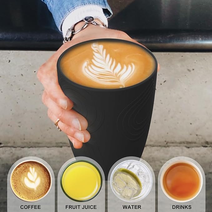 Wrova Wheat Straw Cups 6 PCS Good Alternative to Plastic Reusable Cups 12 oz Unbreakable Drinking Cup Reusable Dishwasher Safe Water Plastic Glasses Black