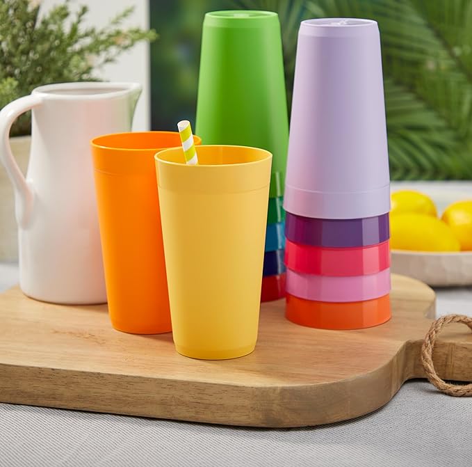 US Acrylic Newport 12-Pack Unbreakable Plastic Cups (20 ounces) 12 Assorted Bright Colors, BPA Free drinking glasses, Dishwasher Safe tumblers for Parties, Camping, & Everyday Use